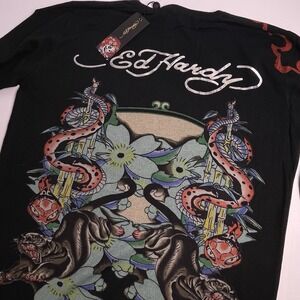 Ed Hardy Christian Audigier XXL Mens Womens Black Sweater Tiger Snake Cross NEW